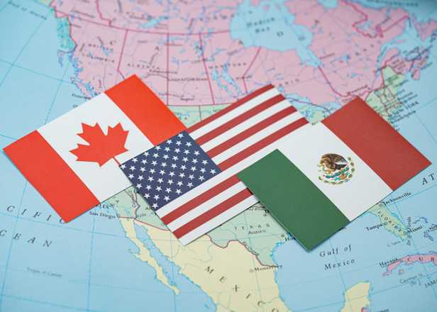 Canada, U.S. and Mexico Flags