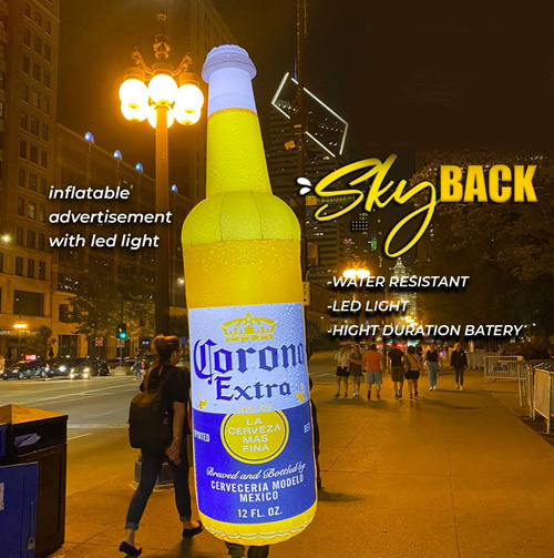 inflatable in the shape of a Corona beer bottle