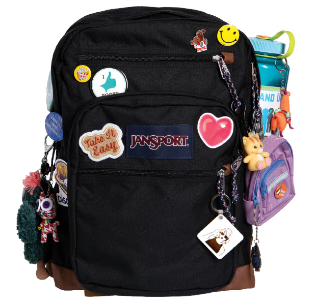 backpack with personalized accessories
