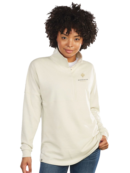 woman wearing 1/4 zip