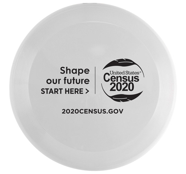 White flying disc with 2020 Census logo