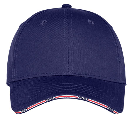 Navy blue baseball cap with patriotic design on bill