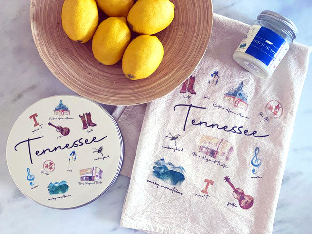 Tennessee-themed tea towel and candle set