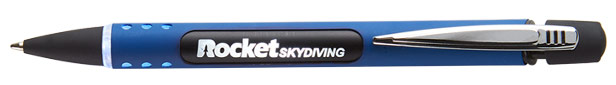 Blue retractable ballpoint pen with black accents