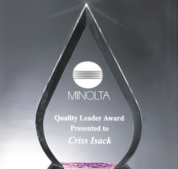 teardrop-shaped acrylic award