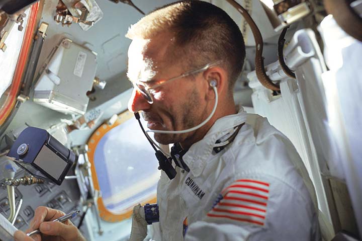 NASA Astronaut Walter Cunningham using the Fisher Space Pen in outer space.