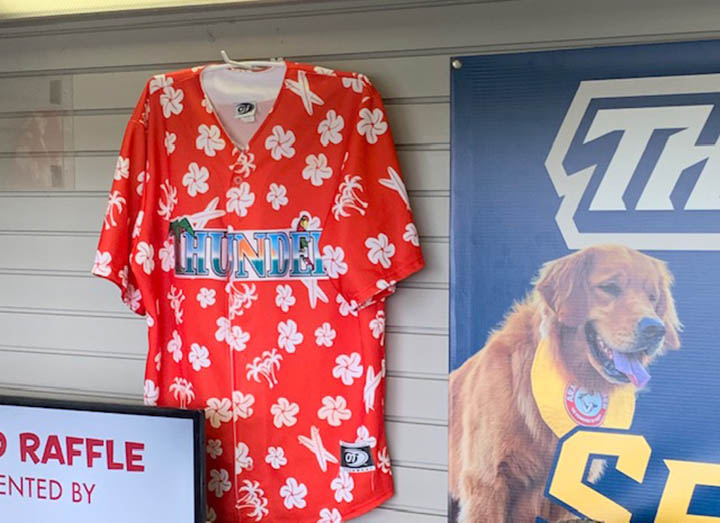 The Thunder were raffling this jersey as part of a beach-day game theme.