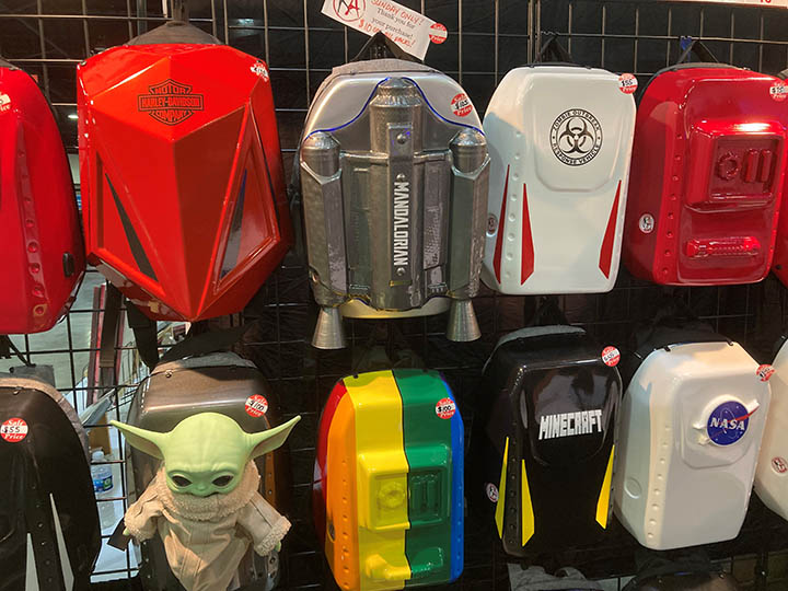 Kapacks’ hard-shell backpacks are available in various colors and designs. Some even come with Baby Yoda.