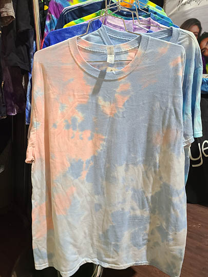 Pastel tie-dye in a non-spiral pattern is trending, according to Dyenomite Apparel.