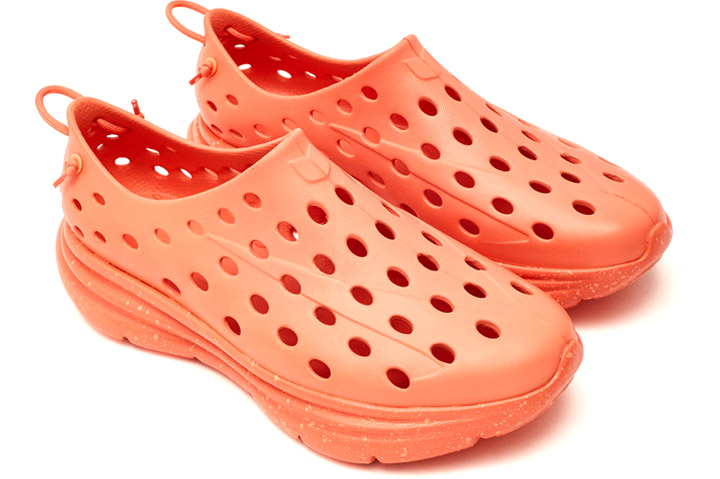 orange slip on Croc-style shoes