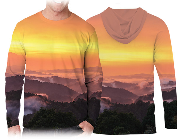 sublimated shirts featuring sunset