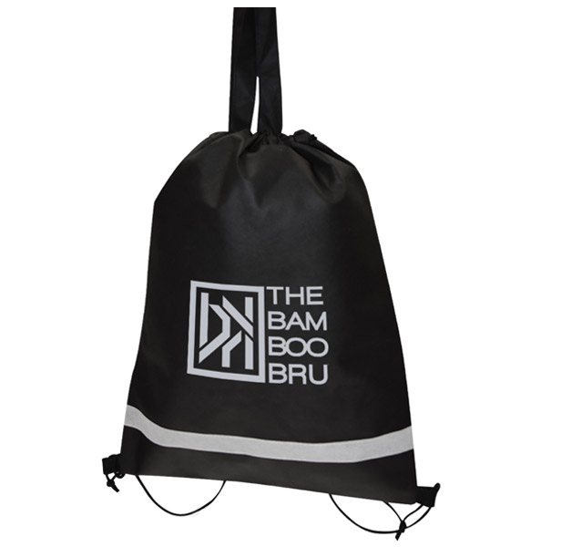 black drawstring bag