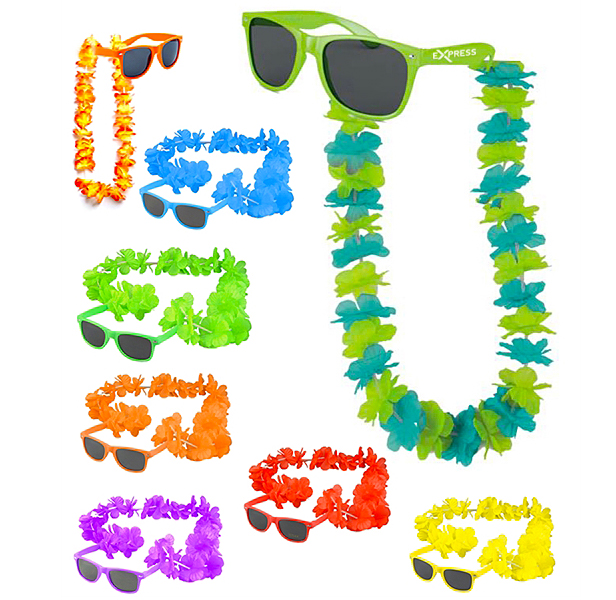 colorful sunglasses and leis