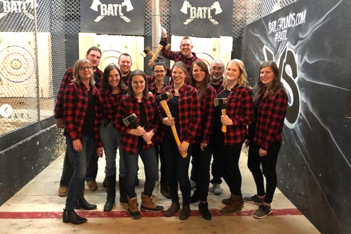 Promoplace staff at axe throwing event