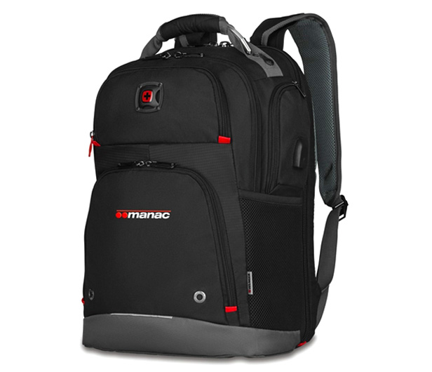 black backpack with red accents