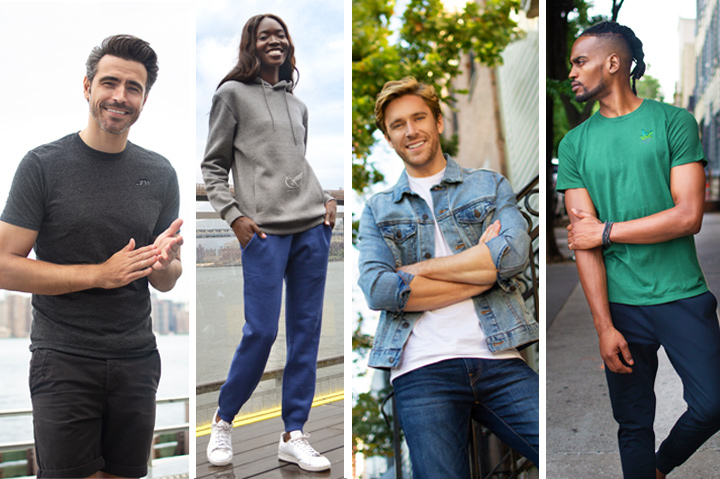 four images of people wearing sustainable garments