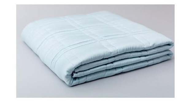 light blue weighted blanket, folded