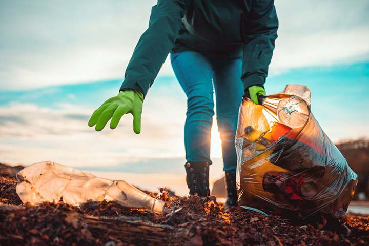 Cleaning trash from a beach