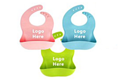 silicone baby bibs, pink, green and blue