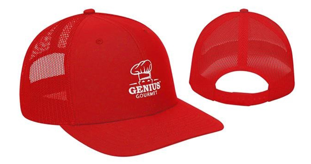 red trucker cap