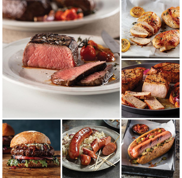 collage of steaks, chicken, sausages and beef