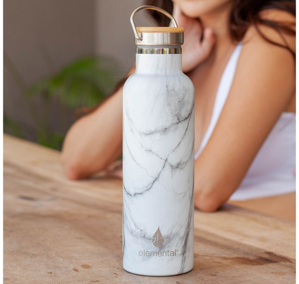 marble-patterned steel water bottle