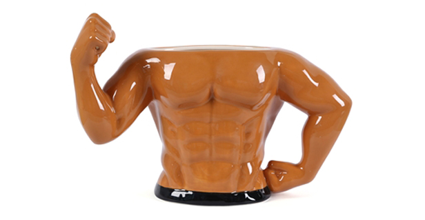 body builder shaped coffee mug