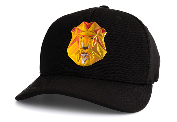 black cap with gold lion patch