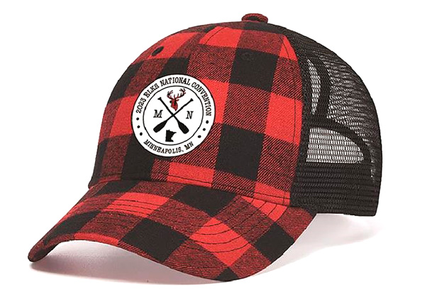 black & red check trucker cap