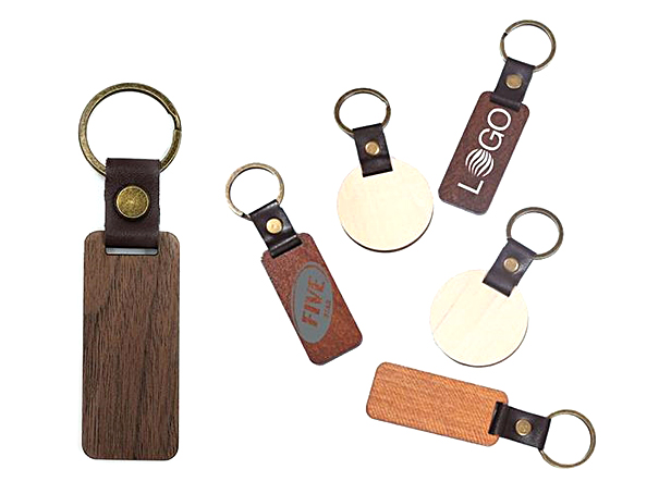 wood keychains, assorted shapes, colors