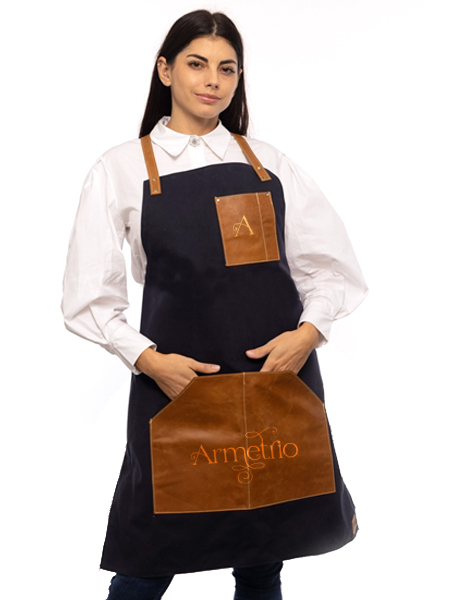 woman wearing canvas and leather apron