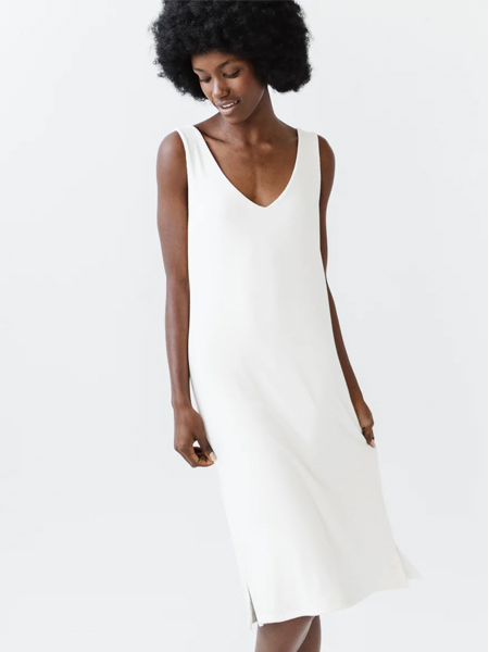 woman wearing long white dress