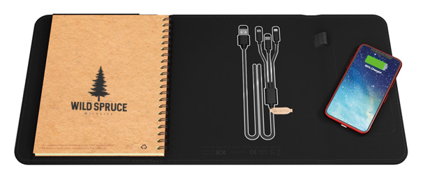 three-in-one charging cable, padfolio, power bank