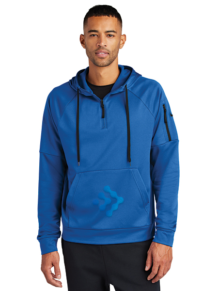 man wearing blue Nike quarter-zip fleece hoodie