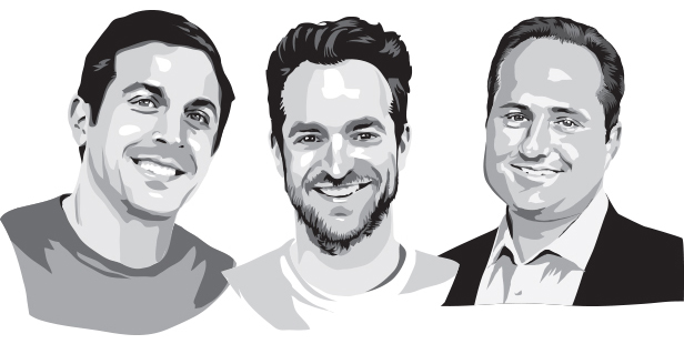 B&W illustrations of Michael Scott Cohen, Jon Alagem of Harper and Jay Deutsch