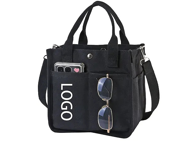 Multi-Pocket Canvas Tote Bag