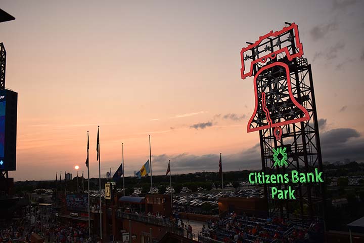 The sun sets over Citizens Bank Park