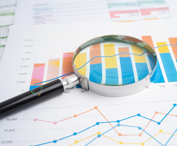 magnifying glass on a spreadsheet