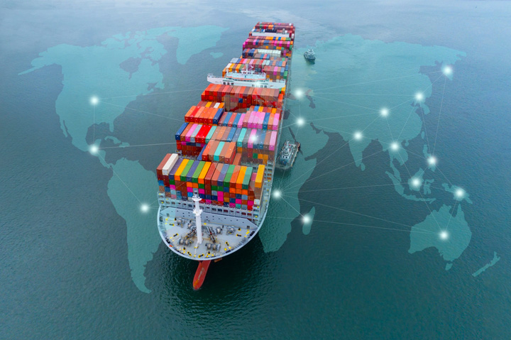 cargo ship aerial view