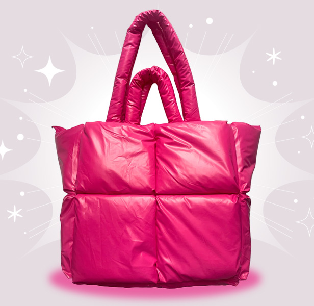 hot pink puffer tote bag